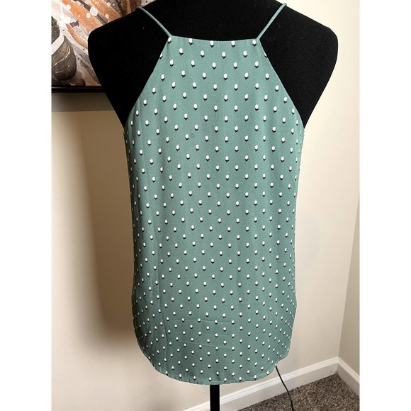 LOFT Petites Green Flower Print Spaghetti Strap Blouse with Vanity Button - Picture 4 of 16